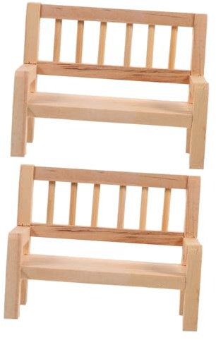 VICASKY 2 Stück Miniatur Gartenbank Holz Miniaturmöbel Puppenhaus Zubehör Deko für Schlafzimmer Wohnzimmer Küche Realistische Gestaltung