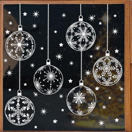 FMDPZUP Christmas Window Clings Stickers,White Balls and Snowflakes Extra Large Xmas Window Static Stickers,Christmas Winter Decoration Stick Wall Window Door Decal Sticker(8 White Balls)