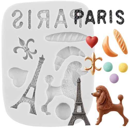 Sijiangmold I Love Paris Fondant Mould Eiffel Tower Poodle Silicone Moulds | Cake Decoration Chocolate Cupcake Topper Candy Polymer Clay Gum Paste