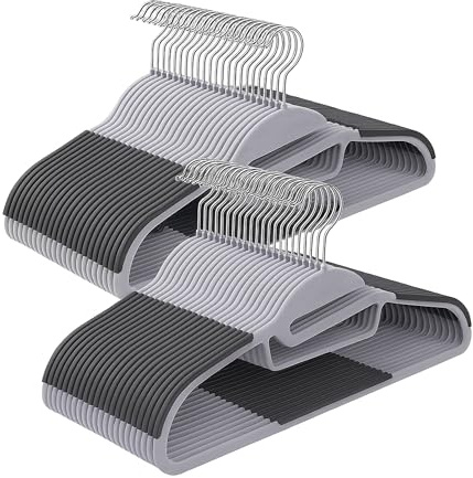 Relaxdays Clothes Hangers, 50-Piece Set, Non-Slip, U-Shaped Opening, tie Holder, Space-Saving Design, Grey, Plastic, Iron, 22.5 x 41.5 x 0.5 cm