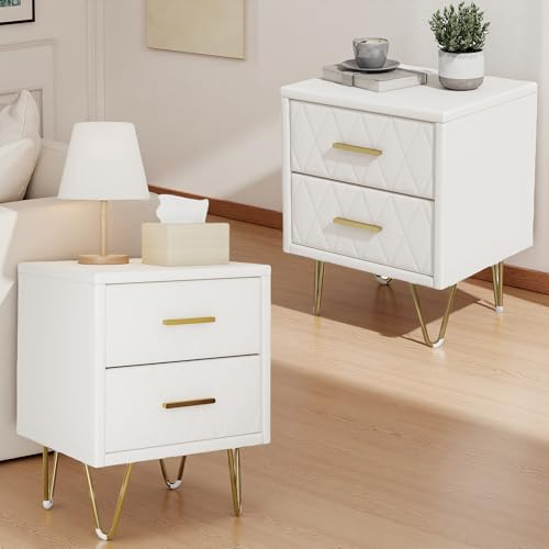 Avernest Nachttisch, stabil und langlebig, 2-teilig – 2 Schubladen, modernes Design, luxuriös, vielseitig, Nachttisch, mit zwei Schubladen, für Schlafzimmer/Wohnzimmer, Beige