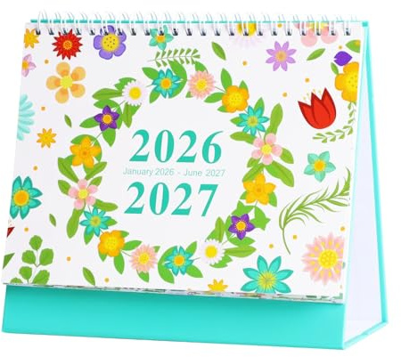 RTRTGS Calendario sobremesa 2026 Flores - Almanaque de mesa 2026 con espacio para anotar, vista mensual mundial, ilustraciones y base resistente, calendario mesa 2026, calendario 2026 con lista de