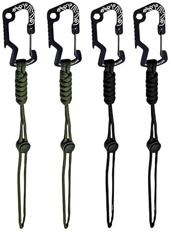 4 PCS Durable Carabiner with Adjustable Paracord & Bottle Opener Keyring | Heavy Duty Aluminum Alloy Clip for Key Lanyard, Fishing, Backpack Camping Gadgets, Everyday Carry EDC & Outdoor Gear