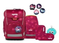 ergobag Schulranzen-Set cubo Light Bundle Set MondzauBär - Beere | extra leichter ergonomischer Schulranzen für die Schule mit nur 860 g im 6-teiligen Set aus der Kollektion AW25/26
