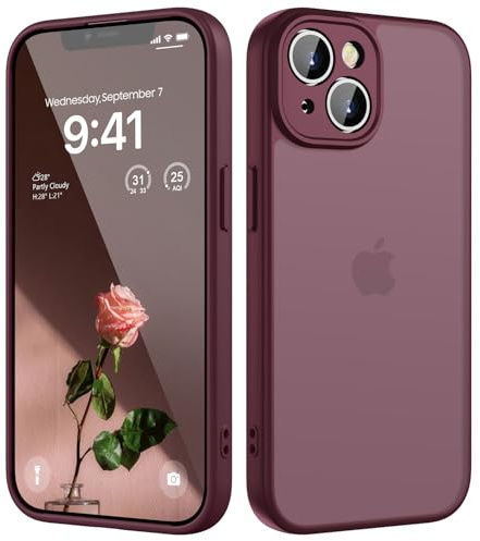 KPPIT for iPhone 14 Plus case,Wine Red | Shockproof Military Grade Drop Protection, Frosted Translucent