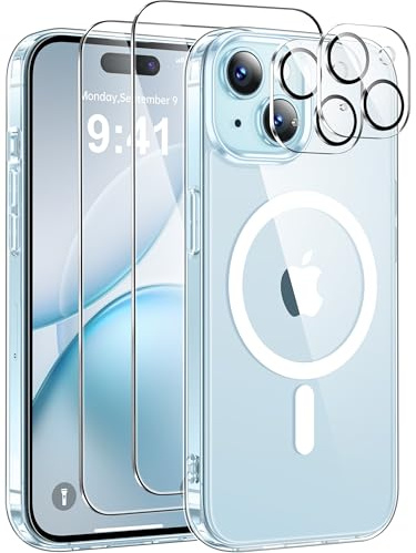 ivencase for iPhone 15 Plus Case with 2 Pack Screen Protector and 2 Pack Camera Lens Protector, Compatible with MagSafe, Shockproof Protective Clear Back Phone Case for iPhone 15 Plus 6.7 Inch -Clear