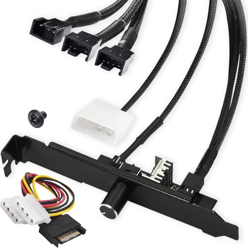 HAAMNING7 PC Fan Speed Controller Cooling 12V 3/4 pin 3 Channels Fan Hub Control with SATA to IDE Adapter for CPU Case VGA PWM PCI Bracket Desktop 4Pin Interface Power Supply, 1Knob IDE