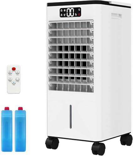 Condizionatore Portatile 3In1 Ventilatore, Raffrescatore e Umidificatore Serbatoio Dell'Acqua Da 7 Litri Timer 12 Ore Telecomando Oscillazione a 120° Perfetto Per Camere Letto Soggiorni (Bianco)