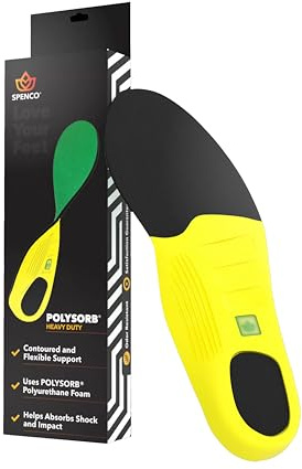 Spenco PolySorb Heavy Duty Insoles - Performance Foam Shoe Inserts w/ 4-Way Stretch Fabric & SpenCore Layer for Shock Absorption, Odor Control & All-Day Comfort & Stability - Fits Most Shoes