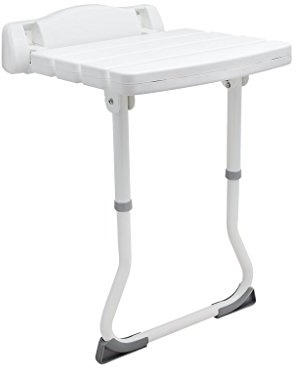 Duschklappsitz Deluxe mit STÜTZBEIN Sicherheitssitz Wandstuhl Klappstuhl Duschhilfe Sitzhilfe zur Wandmontage, weiß