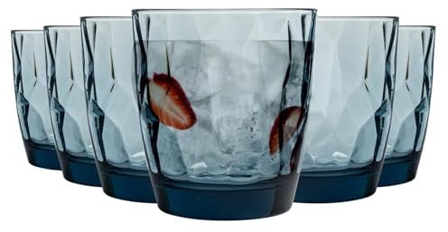 Bormioli Rocco Diamond Dimpled Glass Drinking Tumblers - Ocean Blue - 300ml - Pack of 6