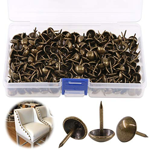 Keadic 300Pcs [ 7/16 in Diameter] Antique Upholstery Tacks Furniture Nails Pins Kit for Upholstered Furniture Cork Board or DIY Projects - Bronze