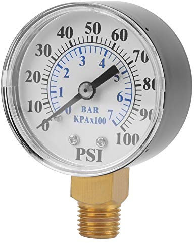 Hydraulic Pressure Gauge, 0-100psi / 0-7Bar Dual Scale Dial Manometer NPT 1/4 Thread Connection for Water Air Oil Instrument Base Entry