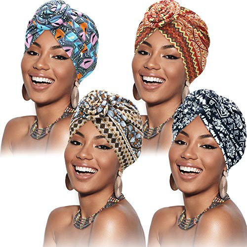 SATINIOR 4 Stücke Afrikanische Kopfbedeckung Turban (Plaid Gestreifter Stil)