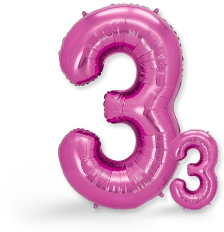 FUNXGO folienballon 3 rosa - 100cm - 3 geburtstag luftballon - luftballon zahl 3 - Zahlen rosa Ballon 3 Deko zum Geburtstag, Hochzeit, Jubiläum oder Fest, Party Dekoration - ballon rosa 3