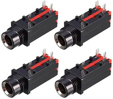 sourcing map PCB Mount 6.35mm 3 Pin Socket Headphone Stereo Jack Audio Video Connector Black Red 4Pcs