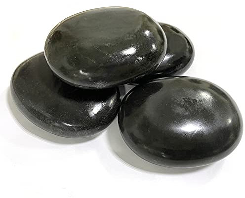 4 Large Hot Stones, Hot Basalt Stone Big Rock Massage Stones Set (2.75*3.15in), Hot Stones for Massage Therapy for Professional or Home Spa, Relaxing, Healing, Pain Relief, Use in Palm, Soles or Back