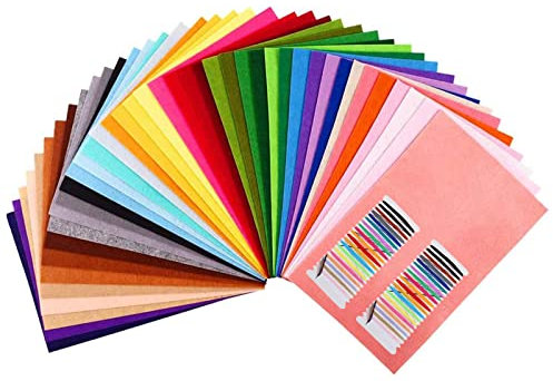 Gtwinsone 40 Farben Filzstoff Basteln zum Nähen Bastelfilz 20 x 30 cm Filzplatten Filzbögen mit Faden Bunt Verschiedene Farbe für Kinder DIY Handwerk Patchwork