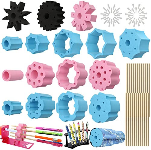 Epoxy Glitter Pen Turner Attachment, 6Pcs Epoxy Pen Adapter for Tumbler Turner 3/4 PVC Pipe with 24 Dowels, 24 Sleeves and 24 Plugs, Epoxy Cup Turner Pen Turner to Hold The Pens