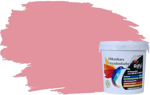 RyFo Colors Silikonharz Fassadenfarbe Lotuseffekt Trend Flamingopink 1l - bunte Fassadenfarbe, weitere Violett Farbtöne und Größen erhältlich, Deckkraft Klasse 1