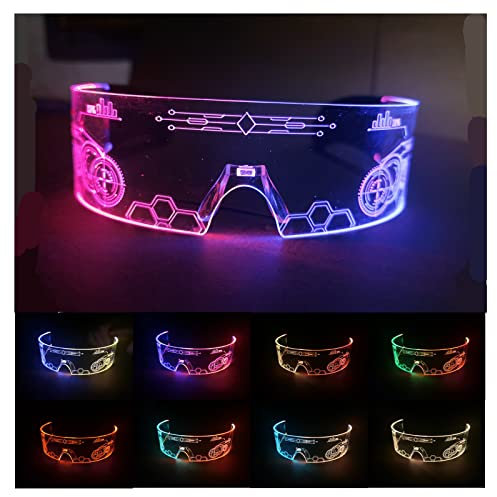 DONGTATA LED Brille LED Leuchtende Brille Party Cyberpunk Leuchtbrille Visor Glasses Festival Rave Brille für Mädchen Junge für Party Feier Disco DJ Bar Karneval Cosplay