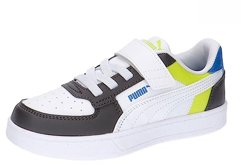 Puma Caven 2.0 Block AC+ PS Sneaker, Weiß-Dunkelkohle-Limette Smash Team Royal, 30 EU