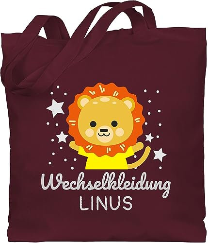 Baumwolltasche - Kita Beutel Wechselsachen Jungen - Wechselkleidung Löwe - Unisize - Bordeauxrot - personalisierter stoffbeutel kinder wechselbeutel personalisierte löwen jutebeutel junge