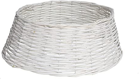 PLUS HOME Pie Arbol Navidad, Cubre Pie Arbol de Navidad Mimbre, Decoracion Navideña y Elegante, Cesta de Mimbre para Pie de Arbol de Navidad.Blanco 44X20CM