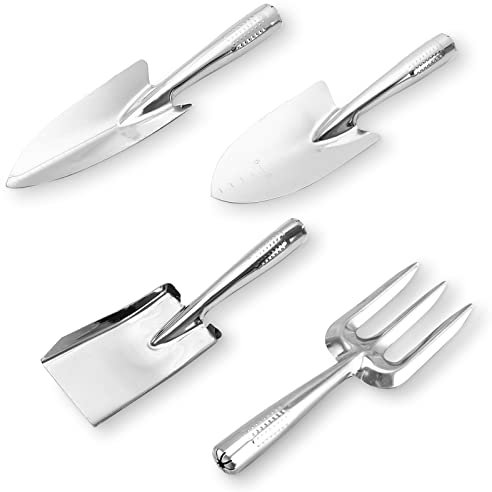 OPAHUTER 4PCS Gartenwerkzeug Set, Schwerlast Edelstahl Gartenarbeit Kit, Werkzeug Zum Pflanzen von Blumen, Robuste Gartenwerkzeug Set mit Handschaufel, Spitze Schaufel, Handgabel und Spaten