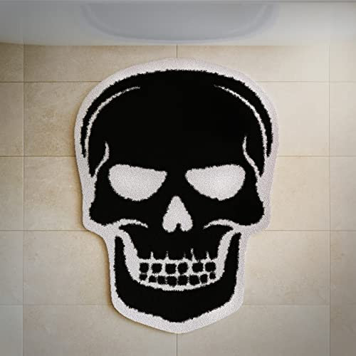 WITTIZA Totenkopf-Badematte – Totenkopf-Teppich Gothic-Dekor – Totenkopf-Halloween-Badezimmermatten – schwarze Gothic-Heimdekoration für Schlafzimmer, Küche, Badematte, gruseliges Geschenk