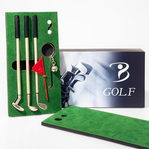 Packmitas Golf Cadeaux Originaux/Cadeau Golfeur/Cadeau pour Les golfeurs/Mini Set de Golf de Bureau avec stylos de Golf et Porte-clés de Golf/Idee Cadeau Homme Golf