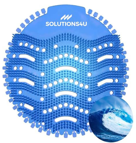 Urinal Screen Deodorizer 12-Pack Anti-Splash Pads Cakes Odor Protection Mats Fresh 3D Wave Ocean Breeze for Toilets and Bathrooms W/Free Gloves Lasts for 30 Days SOLUTIONS4U Brand