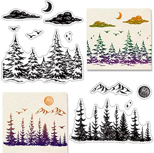 craspire Wald Klare Stempel Wald Sonne Mond Wolke Bäume Transparenter Silikonstempel Gummistempel Für Scrapbooking Geburtstag Fotoalbum Thanksgiving Kartenherstellung 4.3 x 6.3 x 0.1,(5) cm