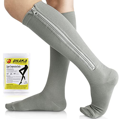 Ailaka Calze a compressione con cerniera, 15-20 mmHg, calze di sostegno con cerniera, per uomo e donna, mediche, compressioni per vene varicose e gambe gonfie