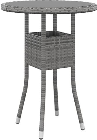 Makastle Gartentisch Ø 60cm Ornament Glasplatte Garten Esstisch Runder Beistelltisch Wetterfest Terrasse Balkon Tisch, Hartglas und Poly Rattan Grau