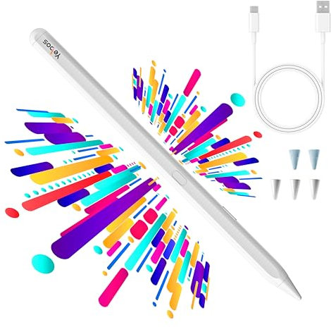 Yebos Stylus Pen for Apple iPad 2018-2025, Compatible with Pencil, 3X Battery Life, USB-C Fast Charging, Tilt & Palm Rejection, for iPad 6-11th, Pro 11/12.9/M4, Air 3/4/5/M2/M3, Mini 5/6/7 – White