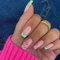 TMUT 24pcs Square False Nails French Tip Stick on Nails Green Edge Press on Nails with Pink Flowers Removable Glue-on Nails Full Cover Fake Nails Women Girls Nail Art Accessories