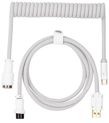 EPOMAKER Mix PRO - Cable USB C (1,5 m, doble revestimiento, para teclado mecánico, con conector Aviator de 4 pines extraíble para teclado de videojuegos, color blanco)