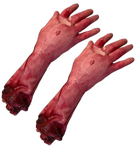 Garneck 2stücke Gefälschte Abgetrennte Menschliche Hand Aus Gummi Für Halloween-Dekoration Party-Akzente Gruselige Requisiten Blutige Körperteile Spukhaus-Accessoires