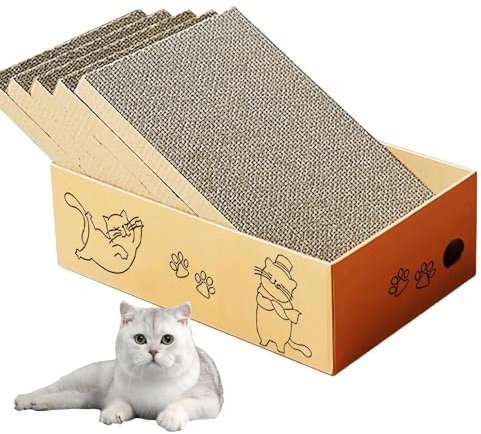 Cat Scratching Board with Box, 5 Layers Design Cat Scratching Pad, Reversible Cat Scratcher Cardboard Lounge Bed, Corrugated Cardboard Scratcher for Indoor Kitty