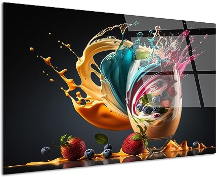 DECLINA, tableau décoration murale, cadre verre acrylique, tableau déco smoothie de fruits, art mural moderne, décoration intérieure lumineuse, 80x50 cm