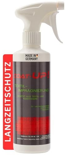 Coat-Up! Textil Imprägnierspray 500 ml – Wasser-, Schmutz- & Ölabweisend | Farb- & Geruchsneutral | Für saugende Textilien wie Schuhe, Jacken, Cabrio Verdeck & Möbel | Atmungsaktiv
