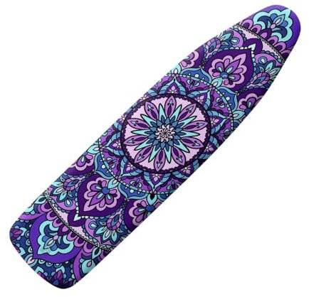 COEQINE Purple Mandala Floral Ironing Board Cover, Retro Flower Extra Wide Thick Lightweight Stretch Ironing Board Cover Elastic Fit Standard Size 15 x 54 Inch