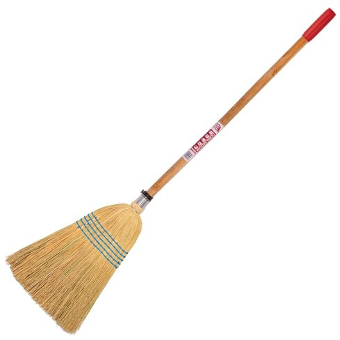 Red Gorilla Traditional Small Corn Broom with Natural Straw Bristles Outdoor or Indoor Short Sweeping Brush for Yard Stable Garden Wooden Handle 1.2m