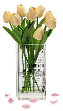 Glasseam JarróN De Cristal Transparente para Flores: Jarrones Cuadrados para DecoracióN Florero Set De 1 para TulipáN DecoracióN De Mesa De SalóN Te Quiero Aniversario CumpleañOs Regalos para Mujeres