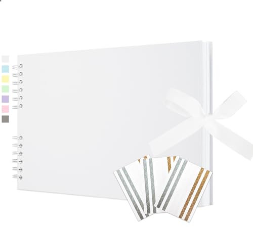 Vienrose Fotoalbum zum Selbstgestalten und Einkleben 21,5 x 29 cm, DIY Scrapbook Album mit 100 weißen Seiten für 200 10x15 Fotos, Spiralalbum für Baby, Hochzeit und Geburtstag, Weiß