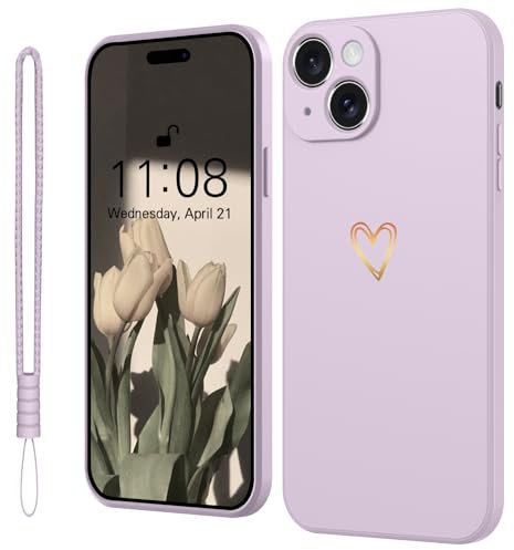 Mitetabo Handyhülle für iPhone 13 Hülle Silikon mit Gold Liebesherz, Mädchen iPhone 13 Case Weich Slim Stoßfest Kratzfeste Süßes Gold Love Schutzhülle für iPhone 13 6.1 Lila