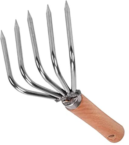 VICASKY Coltivazione rastrello ostriche rastrello con 5 denti pratico prato piccola aiuola rastrello erba manicotto acciaio inox