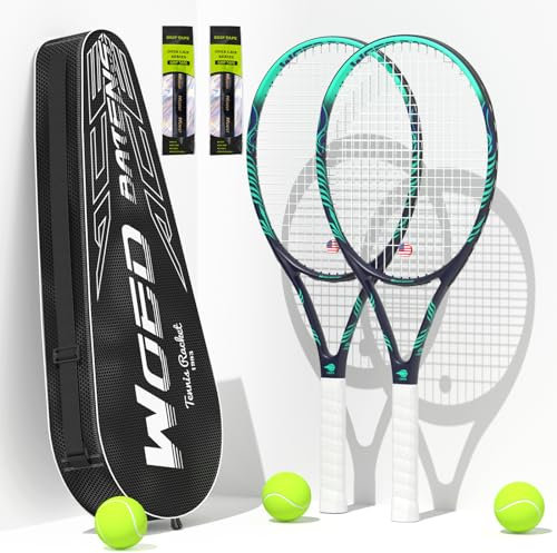 Tennisschläger für 2 Spieler, perfekt für Anfänger und Profispieler, 68,6 cm (27 Zoll), inklusive Tennisbälle, Overgrips, Tennistasche, Vibrationsdämpfer, Abdeckung