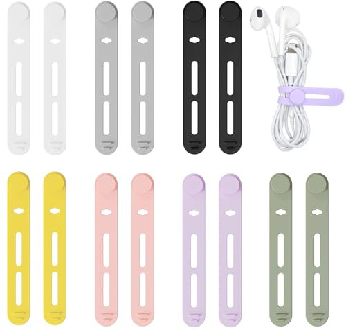 Fascette Riutilizzabili, 14 Pezzi 7 Colori Fascetta Cavi in Silicone, Fascette Fermacavi Riutilizzabili, Clip per Cavi, Avvolgicavo per Cavo, Porta Auricolari, Organizzatore Cavi